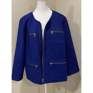 Bob Mackie wearable art jacket Size XL Royal Blue Gold Zipper Details